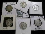 1892 & 1909 Barber Quarters; 1927 Standing Liberty Quarter; 1936 D, 40 D, & 41 S Washington Quarters