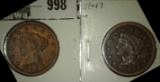 1847 & 1848 U.S. Large Cents.