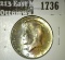 1964 Kennedy Half, 90% silver, BU with nice, colorful toning, value $15