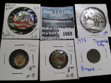 Hodgepodge Lot Includes Humphrey/ Muskie Pinback, Tobacco Tags, Hungarian Transportation Token, And