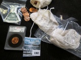 Mini Mint Bags With Memorial Cents, 1952-D Lincoln Cent Graded Ms 66, & an Origami Dollar