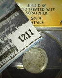 1914-D Acid Treated Buffalo Nickel Slabbed Ag 3 Details