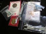 Hodgepodge Lot Includes Origami One Dollar Bank Notes. Nasa Discovery Shuttle Crew Emblem Medal, Gol