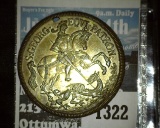 Dollar Sized Medal With St. George Slaying A Dragon.  On The Reverse Is The Phrase 