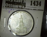 Germany 1934-F Silver 5 Marks Coin With The Nazi Swastika And Eagle On The Reverse