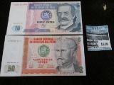 June 26, 1987 Banco Central De Reserva Del Peru 10 & 50 Intis Banknotes, Crisp Uncirculated.