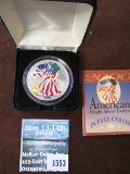 2000 Millenium American Eagle Silver Dollar, cased and in full color. Gem BU.