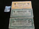 April 10th, 1933 Clarinda, Iowa Depression Scrip Three-piece Set.  MS #:  IA220-.25A, 5A, & 1. Each