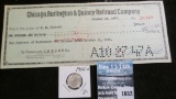 1955 S BU Roosevelt Silver Dime & 1947 Chicago, Burlington & Quincy Railroad Company Check for $200.
