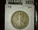 1918 Walking Liberty Half, VF, tough above F, VF value $65