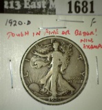 1920-D Walking Liberty Half F, tough date in F or better, nice original example wih no damage, even