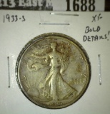 1933-S Walking Liberty Half, XF, bold details, XF value $60
