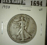 1937 Walking Liberty Half, VF, value $16