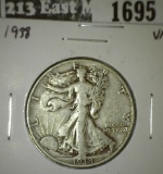 1938 Walking Liberty Half, VF, value $18