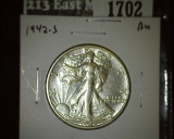 1942 Walking Liberty Half, AU, value $22