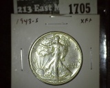 1943-S Walking Liberty Half, XF+, value $18