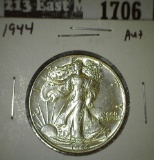 1944 Walking Liberty Half, AU+, value $22