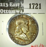 1952-S Franklin Half, BU toned, MS63 value $70, MS65 value $100