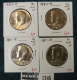 4 BU Kennedy Halves, 1980-P, 1980-D, 1981-P & 1981-D, all BU from Mint Sets, group value $12
