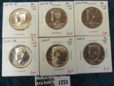 6 BU Kennedy Halves, 2013-P, 2013-D, 2015-P, 2015-D, 2016-P & 2016-D all BU from Mint Sets, group va