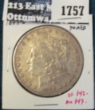 1879-O Morgan Dollar, XF/AU toned, XF value $42, AU value $47