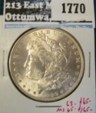 1886 Morgan Dollar, BU, MS63 value $65, MS65 value $165