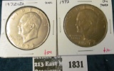 2 Eisenhower Dollars, 1972 BU toned & 1972-D BU, value for pair $15
