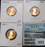 3 proof Lincoln Cents, 1994-S, 1995-S & 1996-S, group value $22+