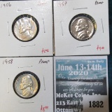 Group of 3 Proof Jefferson Nickels, 1956, 1957 & 1958, group value $17+