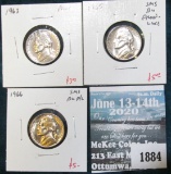 Group of 3 Proof Jefferson Nickels, 1963, 1965 SMS BU Prooflike & 1966 SMS BU Prooflike, group value