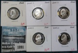 Group of 5 Proof Jefferson Nickels, 1999-S, 2000-S, 2001-S, 2002-S & 2003-S, group value $14+