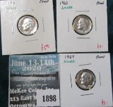 Group of 3 90% Silver Proof Roosevelt Dimes, 1962, 1963& 1964, group value $15+