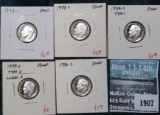 Group of 5 Proof Roosevelt Dimes, 1977-S, 1978-S, 1979-S type 1, 1979-S type 2 & 1980-S, group value