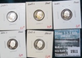 Group of 5 Proof Roosevelt Dimes, 2004-S, 2007-S, 2008-S, 2010-S & 2011-S  group value $12+