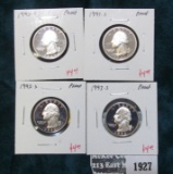 Group of 4 Proof Washington Quarters, 1990-S, 1991-S, 1992-S & 1993-S, group value $16+