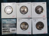 Group of 5 Proof Washington Quarters, 2002-S TN, 2002-S OH, 2002-S IN, 2002-S MS & 2002-S LA, group