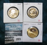 Group of 3 Proof Sacagawea Dollars, 2008-S, 2009-S & 2011-S, group value $22+