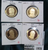 Group of 4 Proof Presidential Dollars, 2011-S Johnson, 2011-S Grant, 2011-S Hayes & 2011-S Garfield,