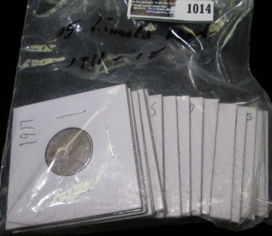 (15) Lincoln Cents, 1911-1918, all carded and ready for sale.