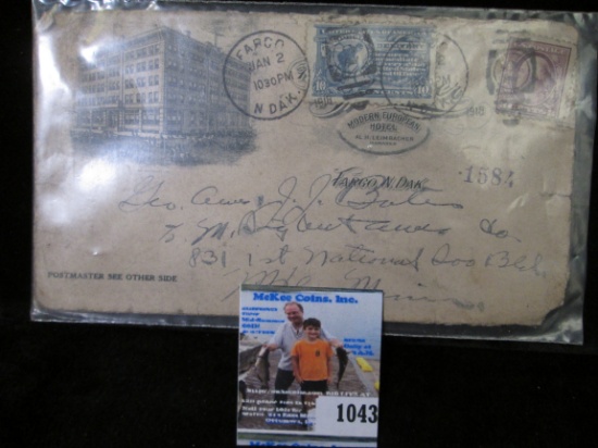 1918 Letter with multiple Post marks from Fargo, North Dakota. "Modern European Hotel", Postage Stam