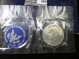 1971 S Eisenhower Silver Dollar in original blue envelope and cellophane.