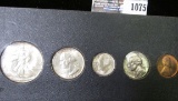 1946 D Gem BU Year Set, cent through half-dollar in an old Wayte Raymond holder. Lovely original ton