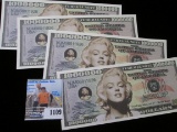 (4) $1,000,000 Marilyn Monroe fantasy Banknotes. CU.