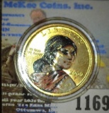 Colorized 2000 P Sasagawea Dollar Coin, encapsulated.