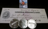 (3) 1984 Railroad Medals & an 1894 Cancelled check drawn on the 