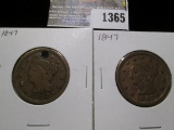 Pair of 1847 U.S. Large Cents, one is holed.