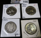 1901 P Good, 65 P BU, 68 S & 69 S Proof U.S. Quarters.