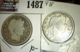 1897 P & 98 P U.S. Barber Quarters.