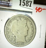 1905 O Barber Half Dollar, Full rims.