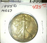 1945 D Superbly Toned Super High grade Walking Liberty Half Dollar.